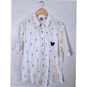Disney x Junk Food Mickey Mouse Palm Tree Button Down Shirt White Men's Large